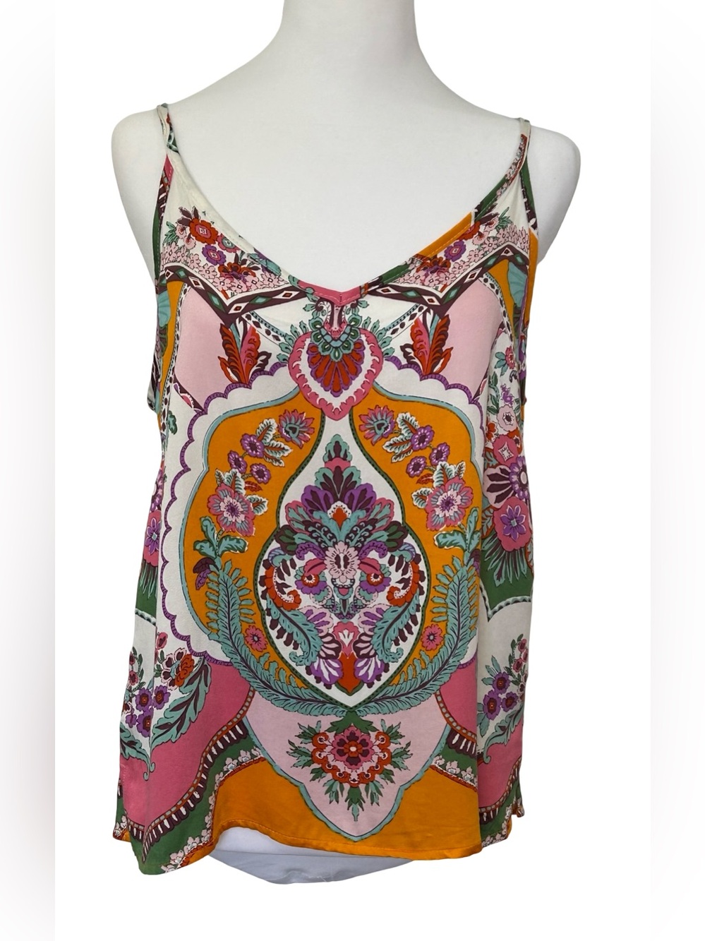 Rachel Zoe Boho Floral Paisley Cami Tank Top Multicolor Print M Summer Festival - Picture 2 of 11
